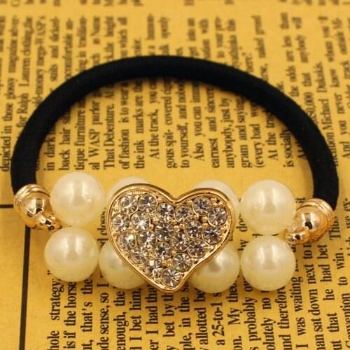 6PCS/LOT Crystal Pearls Elastic Hair Bands New Fashion Hair Holders Rubber Bands Girl Women Hair Accessories Tie Gum