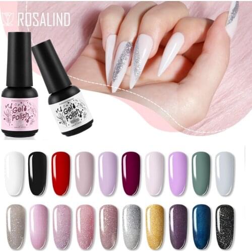ROSALIND Enamel Vernish Semi Permanent Soak Off UV Gel Glitter Art Design Pure Color Bright Lacquer For Manicure Gel Nail Polish