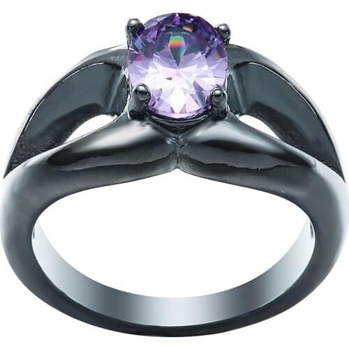 Hainon Vintage Oval Purple Crystal Black Gold Color Rings for Women Fashion Jewelry Gift Elegant Czech Zircon Engagement Ring