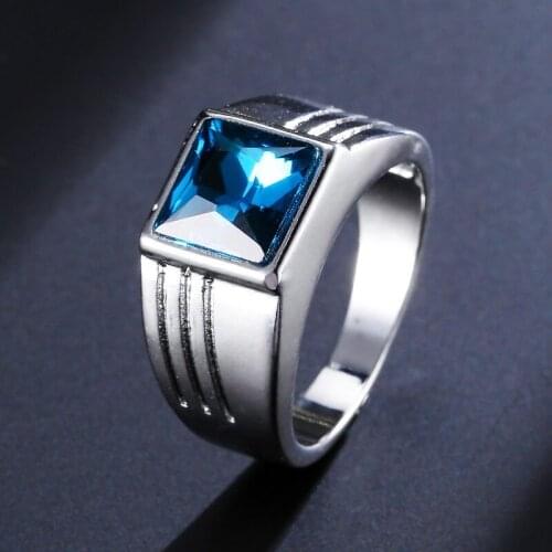 925 Sterling Silver Sapphire Ring Wedding Engagement Birthday Gift Silver Jewelry Wholesale size 6-11