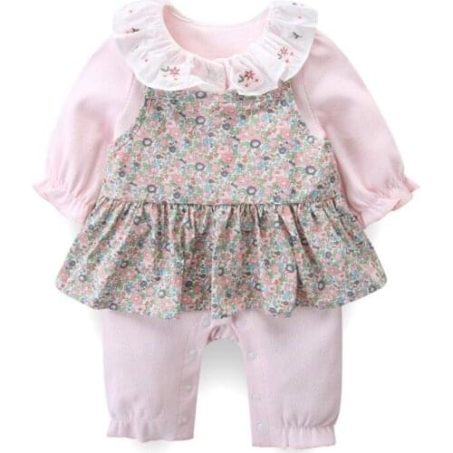 Newborn Baby Girls Rompers Embroidery Lace Floral Print Jumpsuits+Smock 2 Pcs/set Baby Clothes Set Outfits 0-2Y