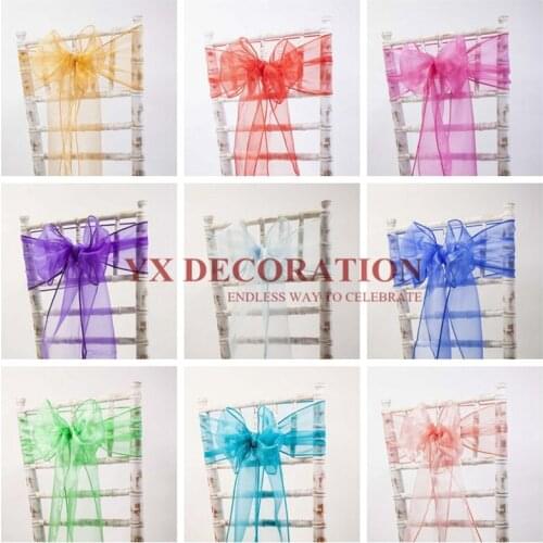 Good Looking 50pcs Sheer Organza Chair Sash Bow For Cover Banquet Wedding Party Event Xmas Decoration Supply