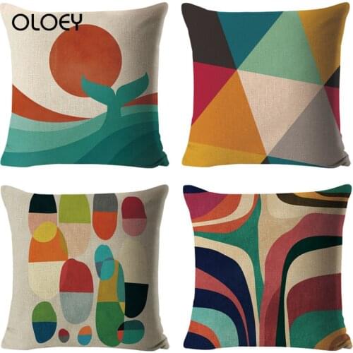 Landscape Geometric Pillowcase Office Waist Pillow Car Pillowcase Linen Pillowcase Home Decoration Pillowcase Soft Comfortable