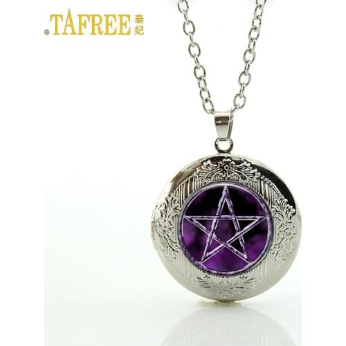 TAFREE Brand Best selling purple Pentagram Pendant Necklace Japan Occult jewelry Glass Cabochon locket necklace women N695