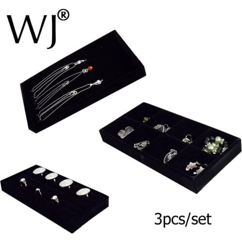 Shop Counter Top Jewelry Display Tray Kit for Ring Bracelet Necklace Beads Compartment Box Velvet Storage Organizer Showcase Set
