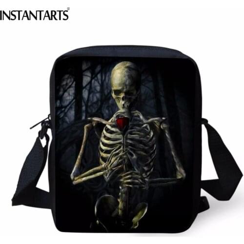 INSTANTARTS Punk Skull Rose Skeleton Printed Boys Small Schoolbags Casual Kindergarten Students Bookbags Men Book Shoulder Bags