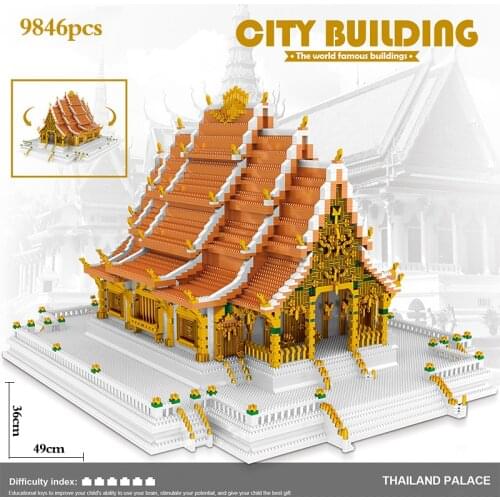 9846Pcs Toys for Kids Creator Mini Blocks World Famous Architecture Grand Palace of Thailand 3D Model Building Blocks Educationa