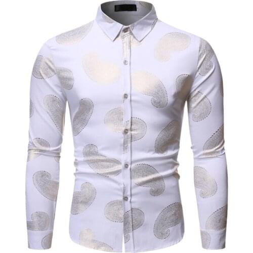 White Paisley Print Shirt Men Slim Fit Chemise Homme 2019 Luxury Brand Mens Wedding Tuxedo Dress Shirts Camisa Social Masculina