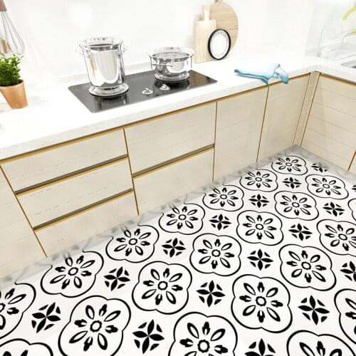 Black and White Stripes Printed Floor Stickers Self-adhesive Kitchen Decoration Renovation Renovation Art Stickers