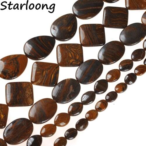 Natural Gem Stone Black Brown Gold Stripe Texture Flat Slice Slab Agates Loose Strand Spacer Nugget Beads for DIY Jewelry Making