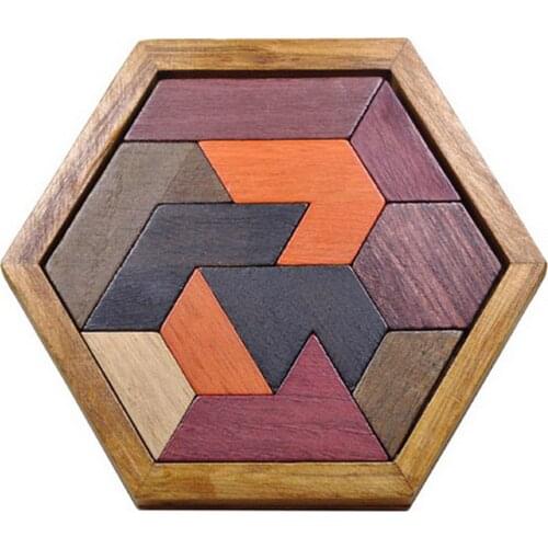 2021 New Creative Wooden Jigsaw Puzzle Toy Educational Hexagonal Shaped Chess Game Parent-child Interactive Games Toy For Kids