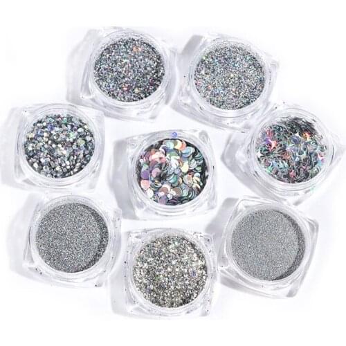 2021 New 8Pc Holographic Silvery Fine Glitter Epoxy Resin Metallic Silver Festival Sequin