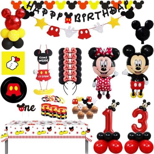 8 People Mickey Mouse Theme Party Supplies Banner Disposable Plate Napkin Cup Cake Toppers for Kids Baby Shower Favor Gifts