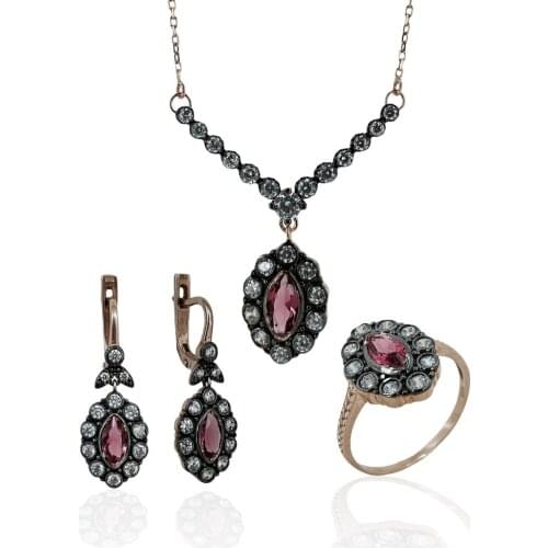 Ottoman Montur Marquise Cut Ruby Special Design Top Quality 925 Sterling Silver Set