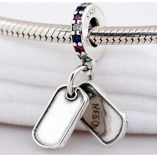 Original Hero Dog Tag With Multi-Colored Crystals Pendant Beads Fit 925 Sterling Silver Bead Charm Bracelet Diy Jewelry