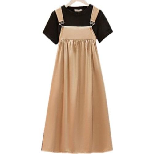 Two Piece Set Casual Denim Maternity Dress + Tees Sets Waist A Line Loose Clothes for Pregnant Women Maternity Clothings 2021