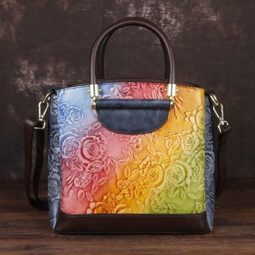 Luxury Handbags Women Bags Designer Embossed Floral Cowhide Shoulder Bag Ladies Vintage Hand-painted Genuine Leather Tote Bags