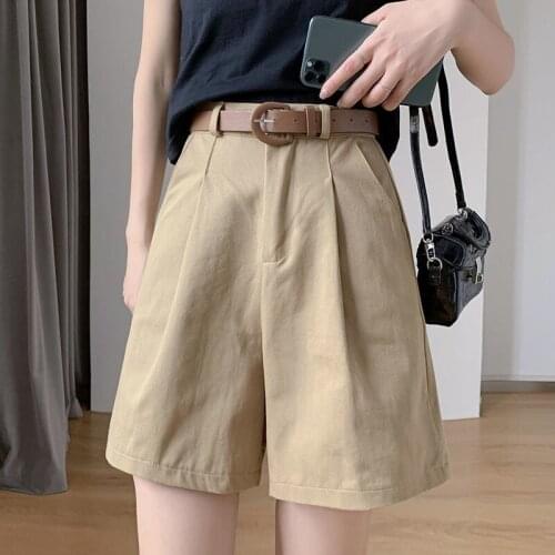 2021 Summer Fashion Short Suit Pants Women Korean Wide Leg Shorts Office Lady Casual High Waist Solid Trousers With Belt