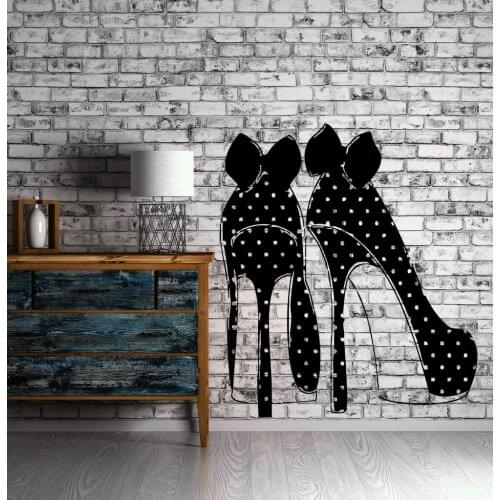 High Heel Fashion Shoes Wall Stickers Polka Dots Bows Decor Wall MURAL Vinyl Art Sticker Decor Girls Room Clockroom Mural SA192