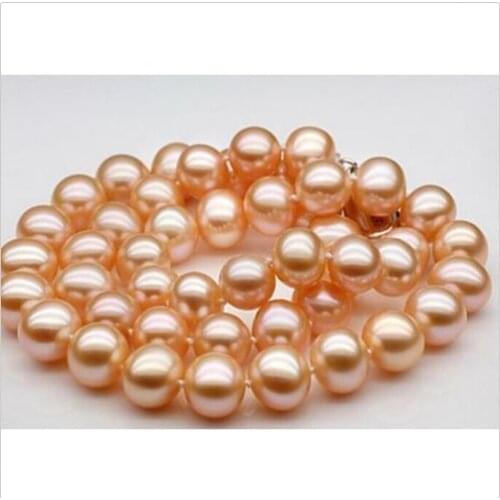Gorgeous AAA 10-11mm freshwater round gold pearl necklace 18inch 925silver