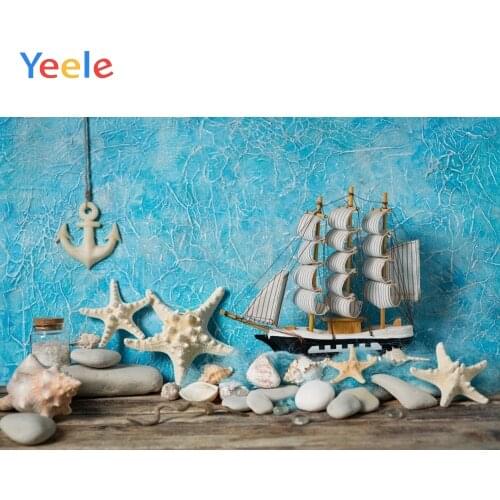 Summer Sea Ocean Blue Wall Beach Seaside Shell Starfish Sailboat Baby Backdrop Vinyl Photography Background For Photo Studio