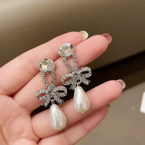 MISSNICE Vintage Shinny Bowknot Drop Earrings Dangle Drop Simulated Pearl Water Drop Jewelry Aretes De Mujer Bijoux