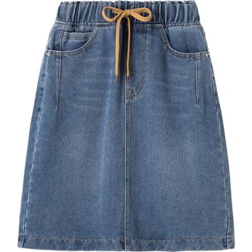 Plus Size Elastic High Waist Denim Skirts Womens 2021 Summer New Solid Mini Skirt Over Size 4XL A-Line Office Lady Woman Clothes