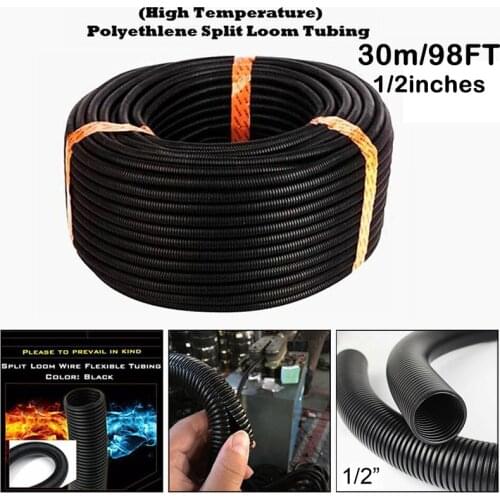 98ft 1/2" Split Wire Loom Conduit Tubing Black Sleeve Tube Protectio Sleeve Wave Shape Tubes Polyethylene Split Loom Tubing