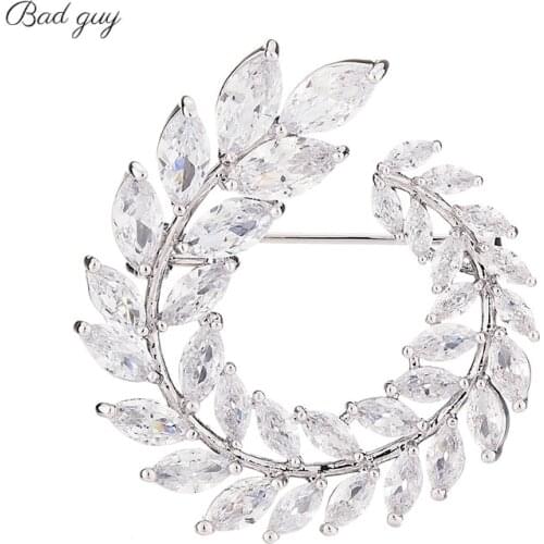 Bad Guy Olive Branch Zircon Brooch Pin for Womens Weddings Party Office Brooch Gifts Clothes Scarf Buckle Garment Accessories