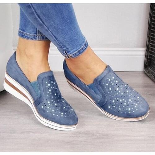 Woman Spring Autumn Loafer Light Weight Platform Casual Shoes Rhinestone Shining Women Shoes Silver Color Zapatos De Mujer