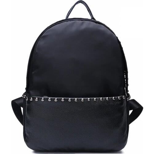 Womens Studded Backpack Oxford with Leather Female backpack bag women Rucksack bag shoulder bag ladies Travel Knapsack purse