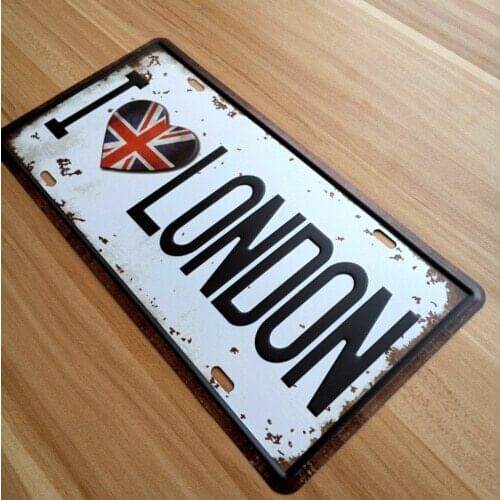 Tin Sign Bar Garage Decor Metal Poster Car License Plate I Love London 15x30CM