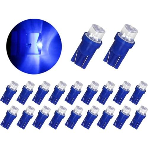 20Pcs/Lot Blue T10 W5W 1LED Concave Head Small Car Bulbs Straw Hat For Auto Clearance Lamp Instrument Lights 12V