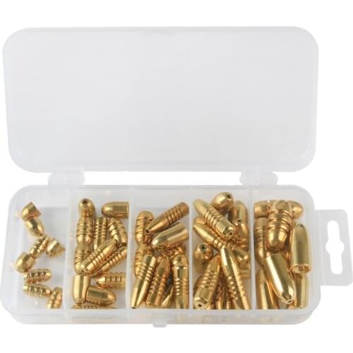 52pcs/set Fishing Weights Sinker Golden Copper Fishing Accessories Replacement Tackles for Fisherman 1.8g 3.5g 5.0g 7.0g 10.0g