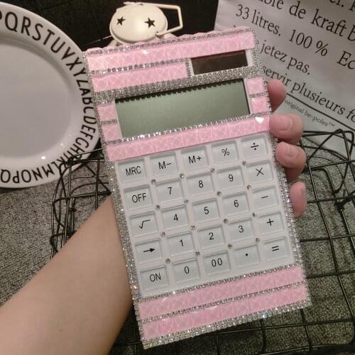 Diamond Calculator Cute with Rhinestone Shiny Solar Calculator Office Electronic Calculator Mute Multi-function LED Screen