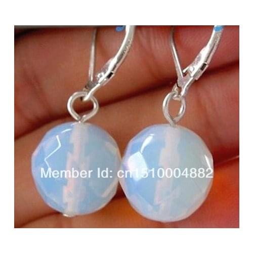 Free shipping 12mm Faceted Round Moonjade Necklace Earrings 925 Silver