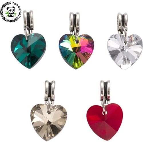 50pcs Antique Silver Color European Dangle Charms Beads for DIY Jewelry Making Large Hole Beads with Electroplated Glass Heart