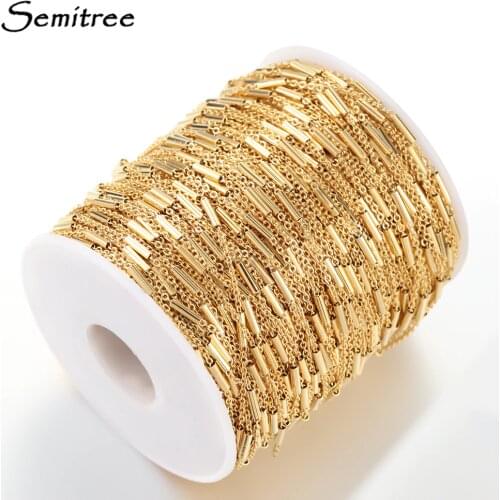 Semitree 2 Meter Stainless Steel Corss Chain Gold Clip Beads Tube Bulk Chains DIY Jewelry Necklace Making Handmade Accessories