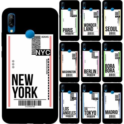 Fly Ticket Template New York Soft TPU Cover For Capa Huawei P30 P40 Lite P8 P10 P20 Lite Pro Y9 2019 Silicone Phone Black Case