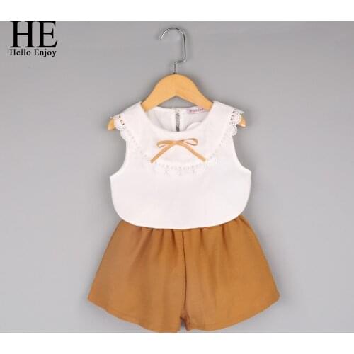 HE Hello Enjoy Toddler Clothes Sleeveless Lace Bow Tops+Shorts Outfits Summer Clothing 2019 Kids Girls Clothes Set Outfit