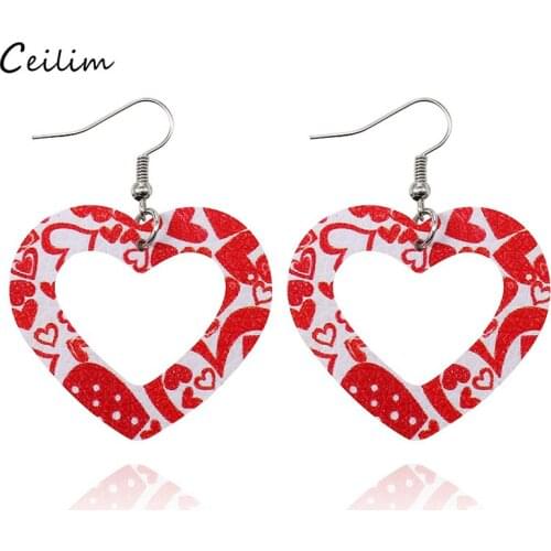 Trendy Geometric Heart Long Drop Earrings Women Fashion Big Red Leather Earring Statement Jewelry 2020 New Valentines Day Gifts