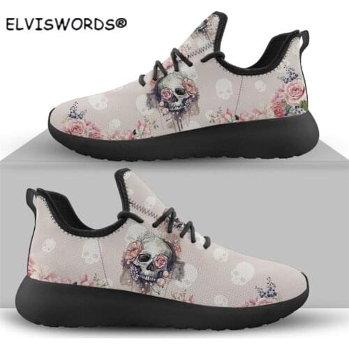 ELVISWORD Drop Shipping 2020 Casual Sneakers Flats Women Skull Style Pink Fashion Ladies Lace-up Comfortable Walking Shoes Woman