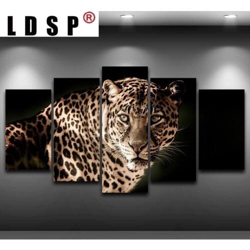 LDSP 5 Panels Modern Style Animal Cool Leopard Canvas Painting Posters Painting Print Wall Picture for Living Room Home Decor