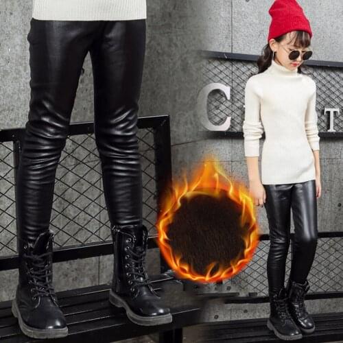 Age 4-12Yrs Children Girl Clothes Mid Waist Trousers Autumn Winter Skinny Girls Warm Plus Thick Pants Kids Girls Legging Pants