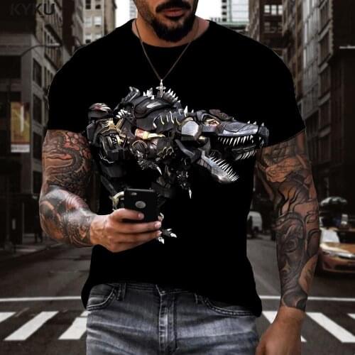 KYKU Dinosaur T shirt Men Metal Shirt Print Harajuku Tshirt Printed Hip Hop Funny T shirts Short Sleeve Hip hop New Style O-Neck