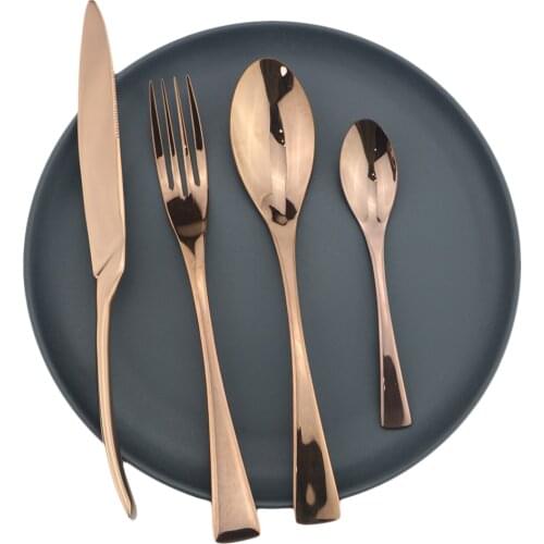 4Pcs/Set Rose Dinnerware Set Stainless Steel Cutlery Set Dinner Knife Fork Tea Spoon Tableware Set Home Kitchen Silverware Set