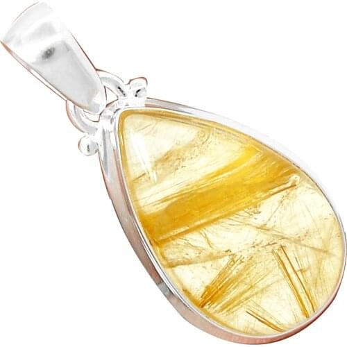 Nature Golden Rutile Pendant 925 Sterling Silver, 39 mm, MHBAP5306