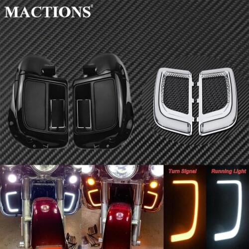 Lower Leg Warmer Vented Fairing Glove Box W/ LED Fairing Lower Grills Turn Signal Light Chrome For Harley Touring FLHR 2014-2020