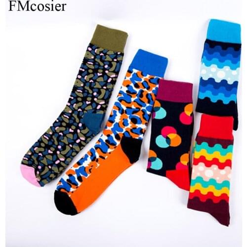 5 Pairs Autumn Winter Cotton Happy Socks Meias Gifts For Mens Dress Funny Colorful Thermal Long Socks Pack Sokken Mannen Sox