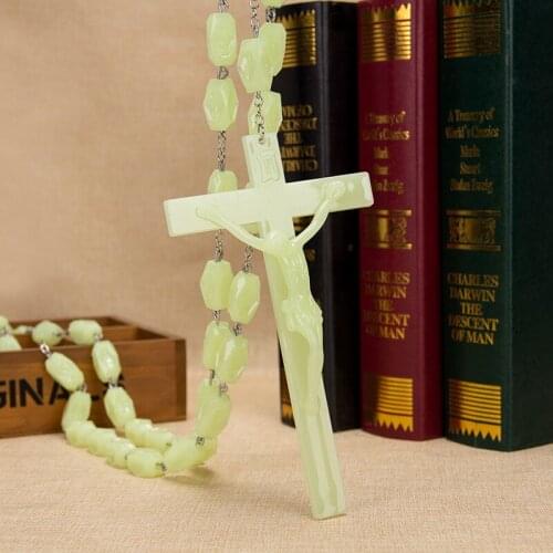 New cross light fashion long dark green luminous rosary religious necklace suitable for 140cm beads men and women fashion